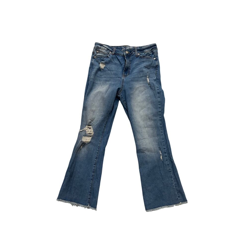 Nobo No Boundaries 11 crop flare denim destroyed stretchy euc